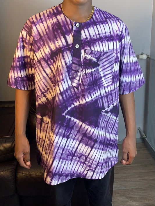 Batik Kampala Adire Wax Lila Baumwollshirt – handgefärbt