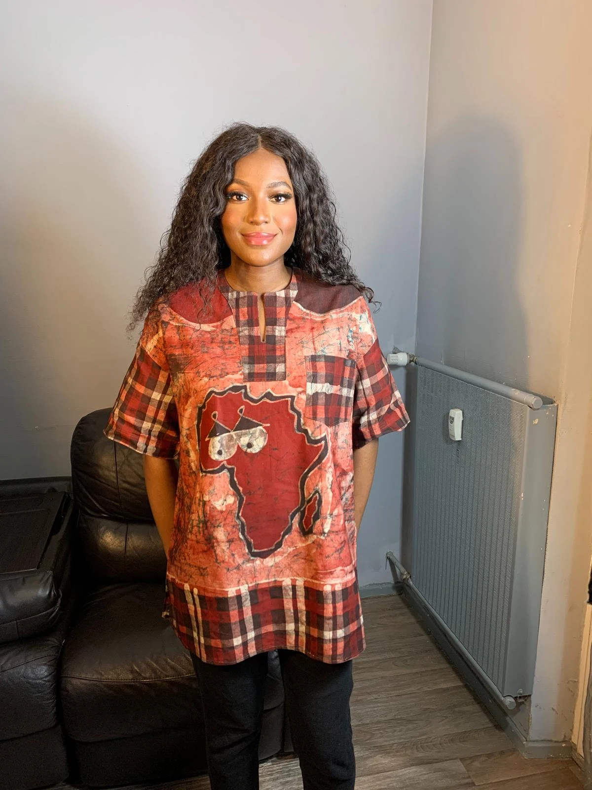 Mixed Batik Safari Animal Pattern Cotton Shirt - Burgundy Red