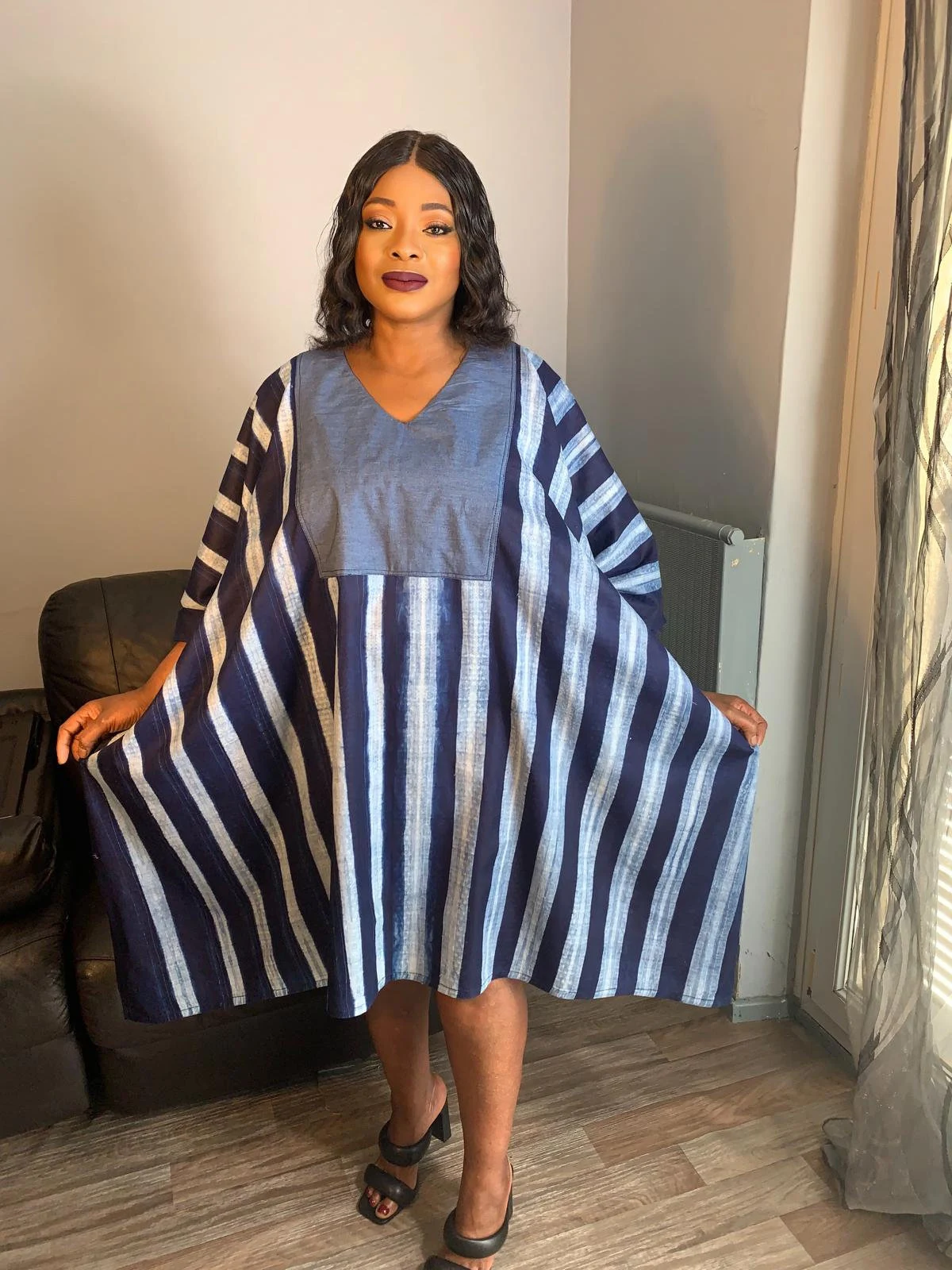 Robe femme indigo, Adire , Tye and Dye, kampala, batik 100%Coton