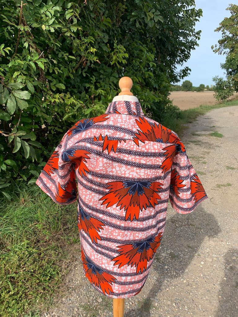 Chemises Homme Wax avec col, Ankara 100%Coton Doux Motif: Feuilles d'automne Multicolore