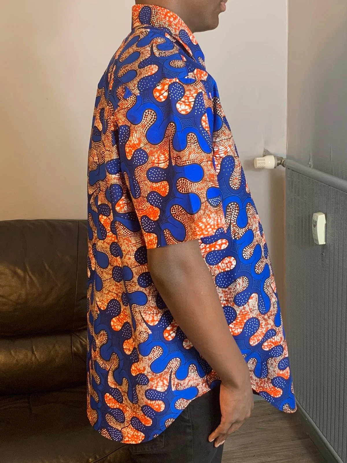Chemises Homme Wax avec col, Ankara Bleu 100%Coton Doux.