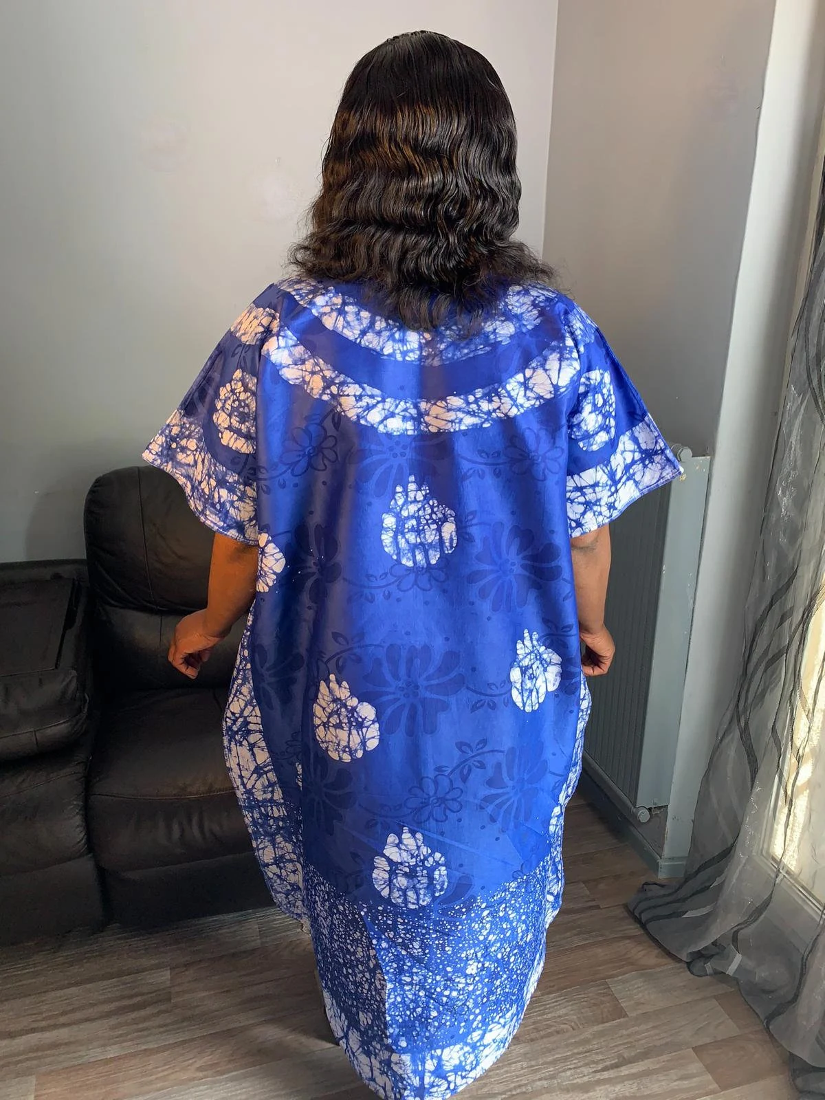 Royal Blue Bohemian Style Bazin Batik Dress. Unique and Exclusive Dress. Patterned dress, motif design: case, tata samba, art.