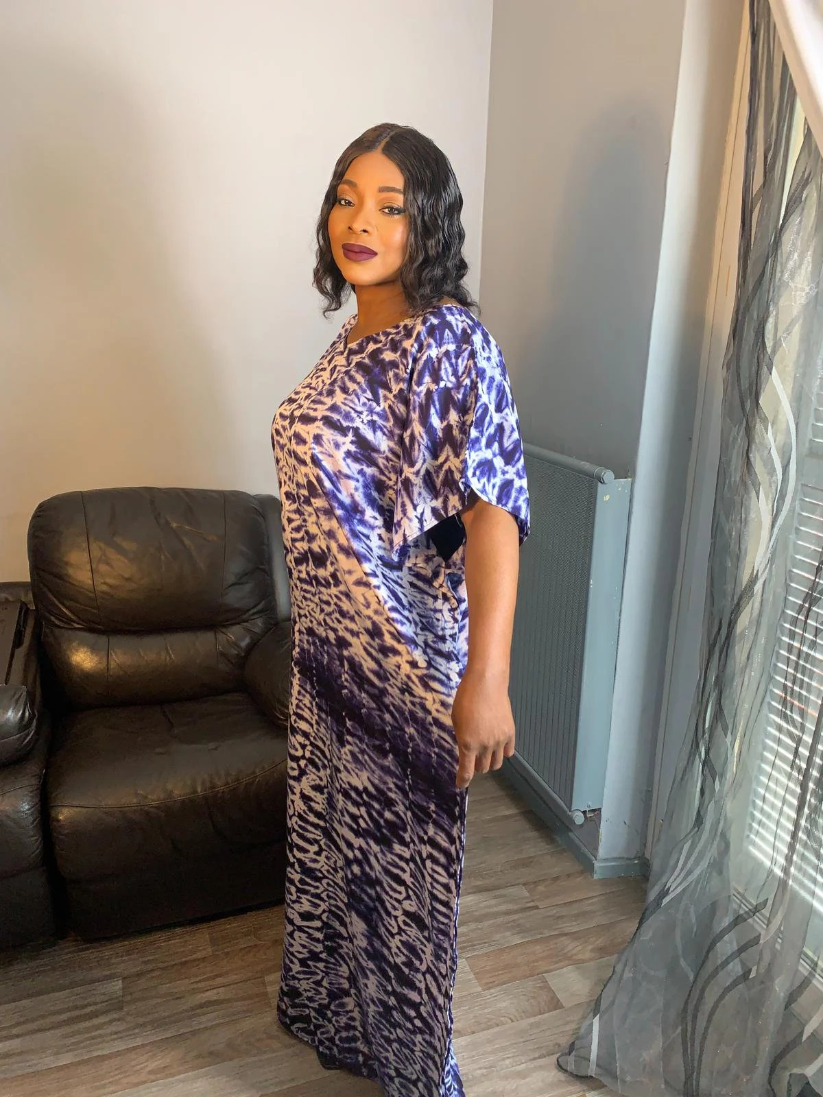 Robe Longue Soie Indigo Caftan Blanc 100% Soie Slik
