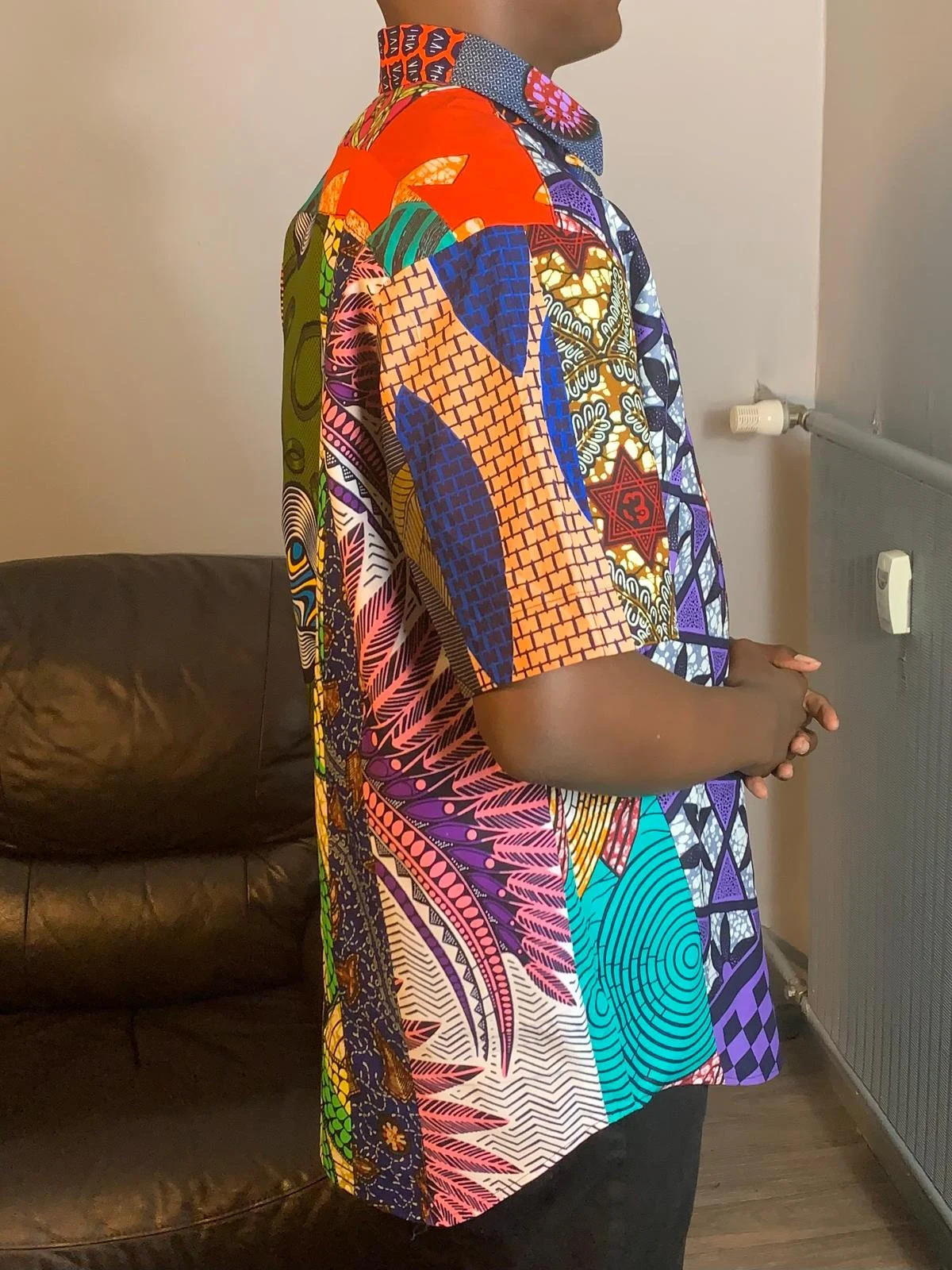 Chemise Homme Wax Patchwork Avec Col Ankara Colorée 100%Coton Doux Multicolore.