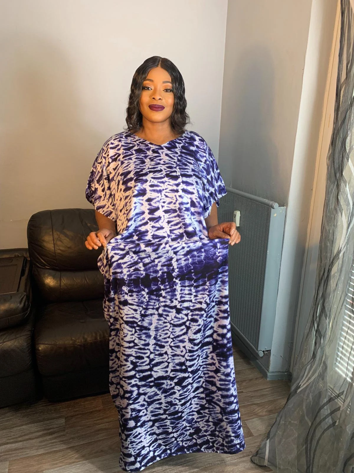 Robe Longue Soie Indigo Caftan Blanc 100% Soie Slik