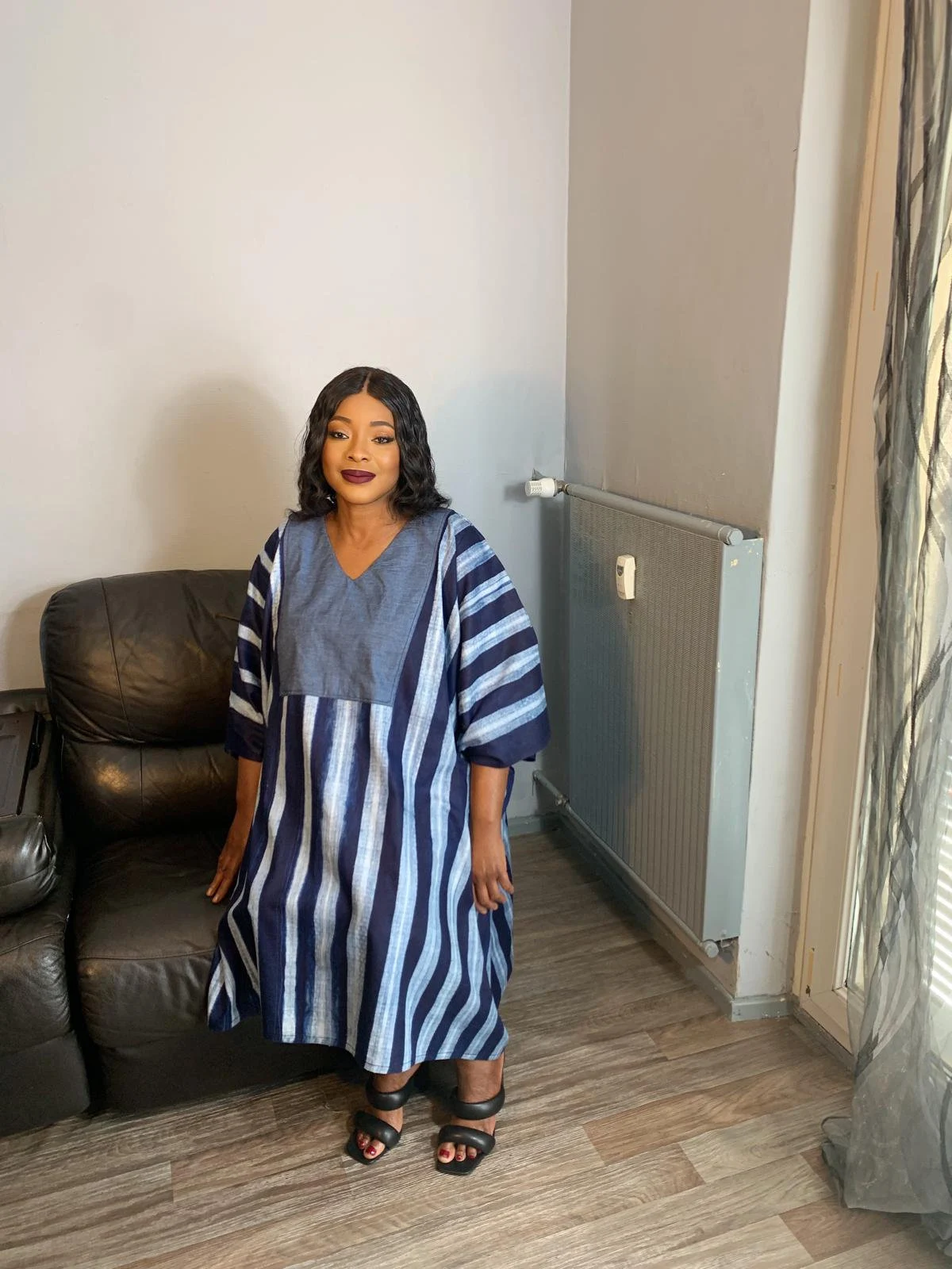 Robe femme indigo, Adire , Tye and Dye, kampala, batik 100%Coton