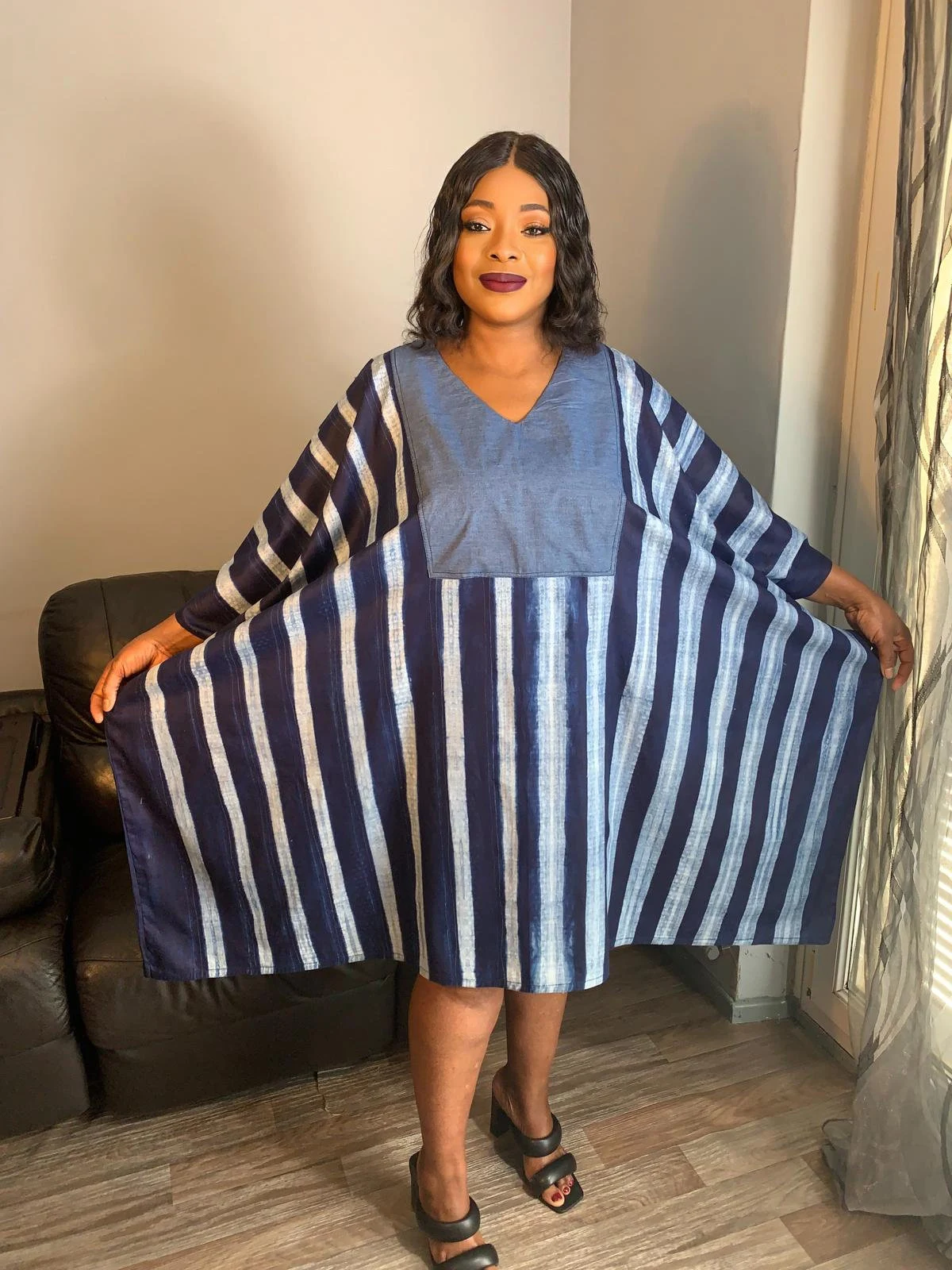Robe femme indigo, Adire , Tye and Dye, kampala, batik 100%Coton