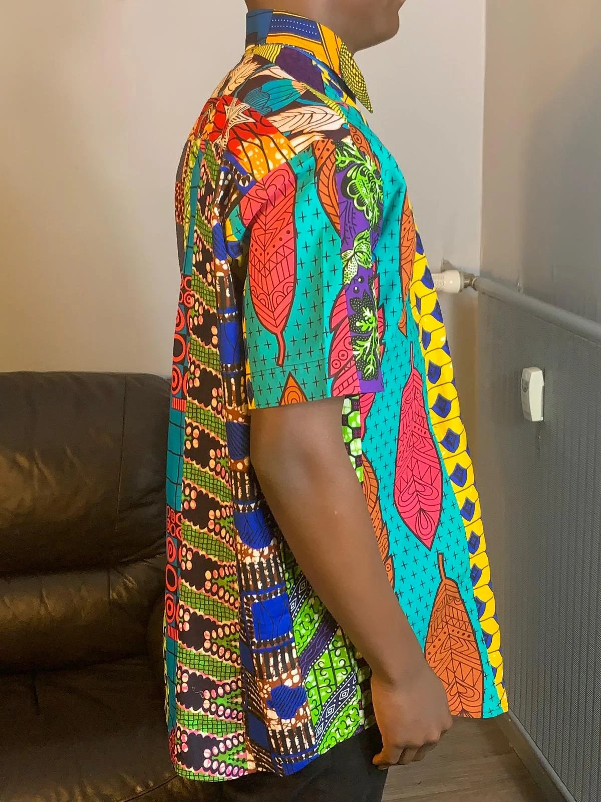 Chemise Homme Wax. Patchwork Avec Col Ankara Colorée 100%Coton Doux Multicolore