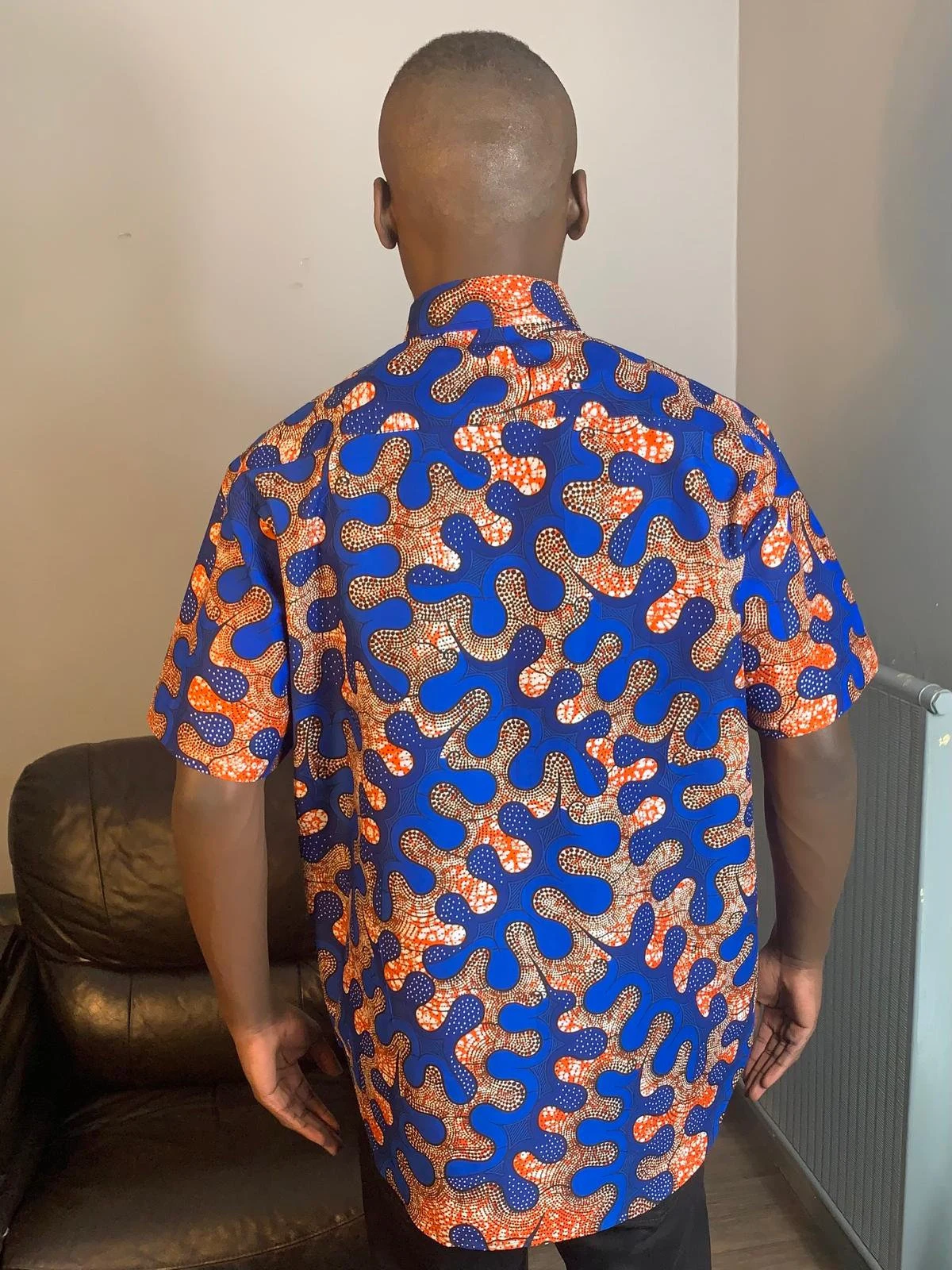 Chemises Homme Wax avec col, Ankara Bleu 100%Coton Doux.