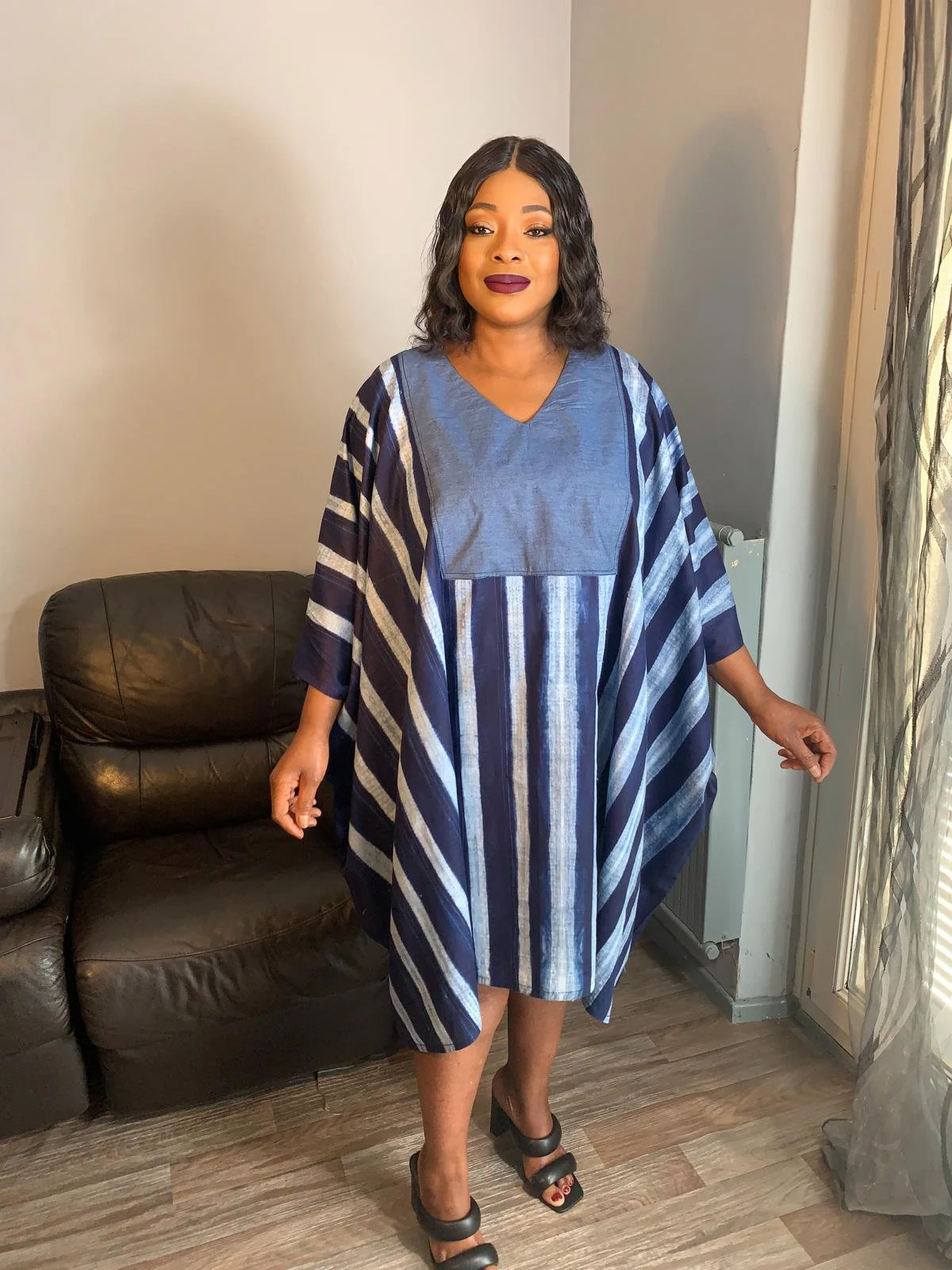 Robe femme indigo, Adire , Tye and Dye, kampala, batik 100%Coton