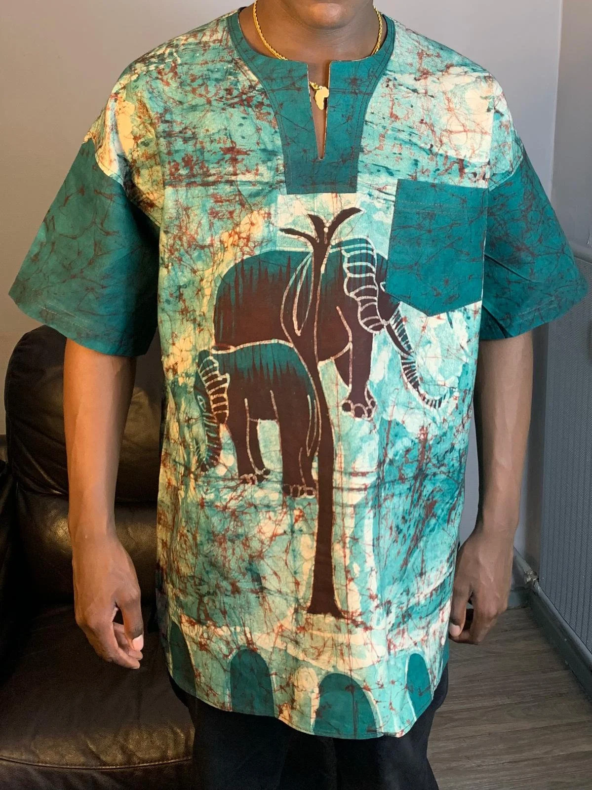 Mixed Batik Safari Animal Pattern Cotton Shirt - Green