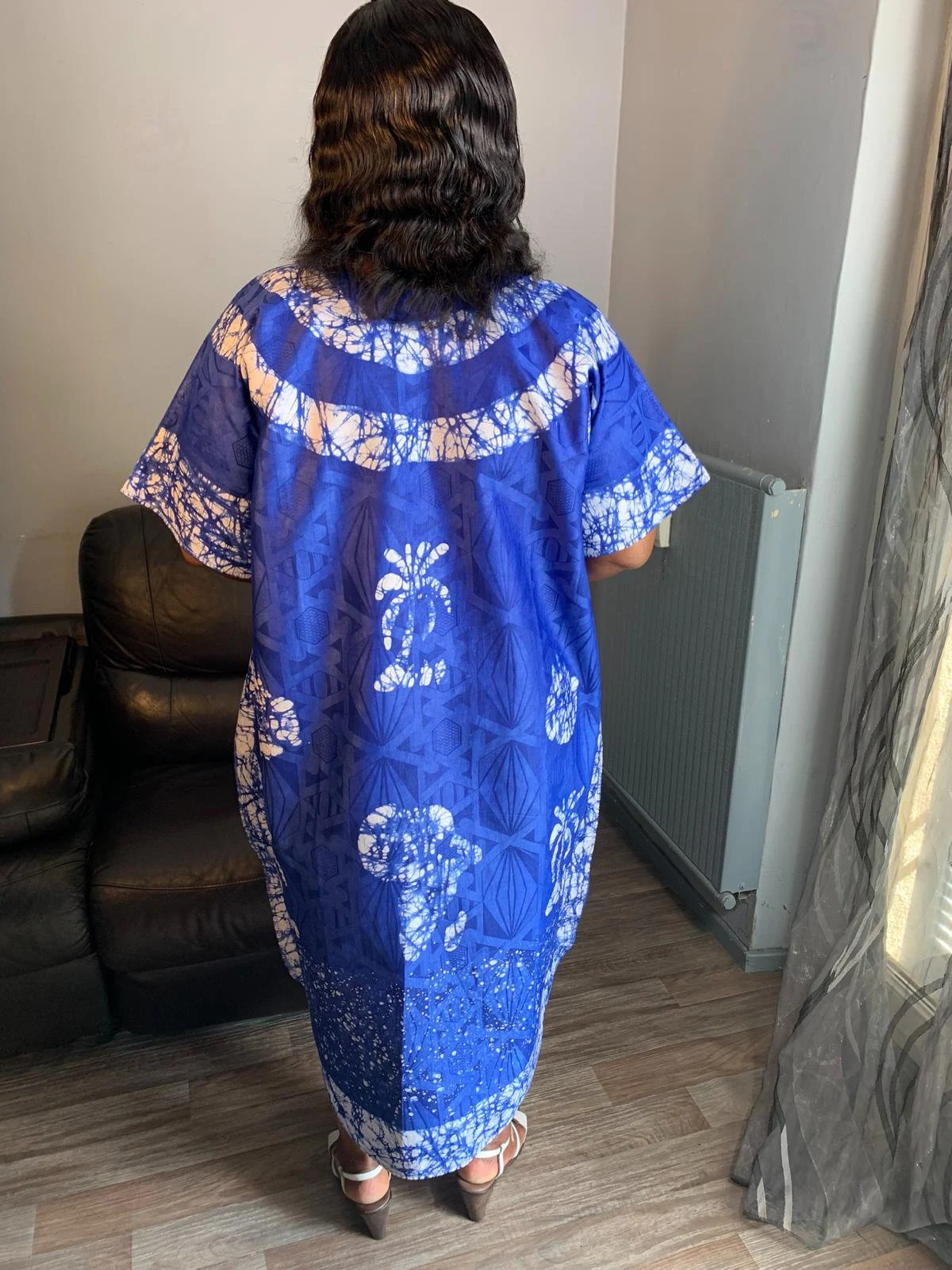 Royal Blue Bohemian Style Bazin Batik Dress. Unique and Exclusive Dress. Patterned dress, motif design: case, tata samba, Africa, art.