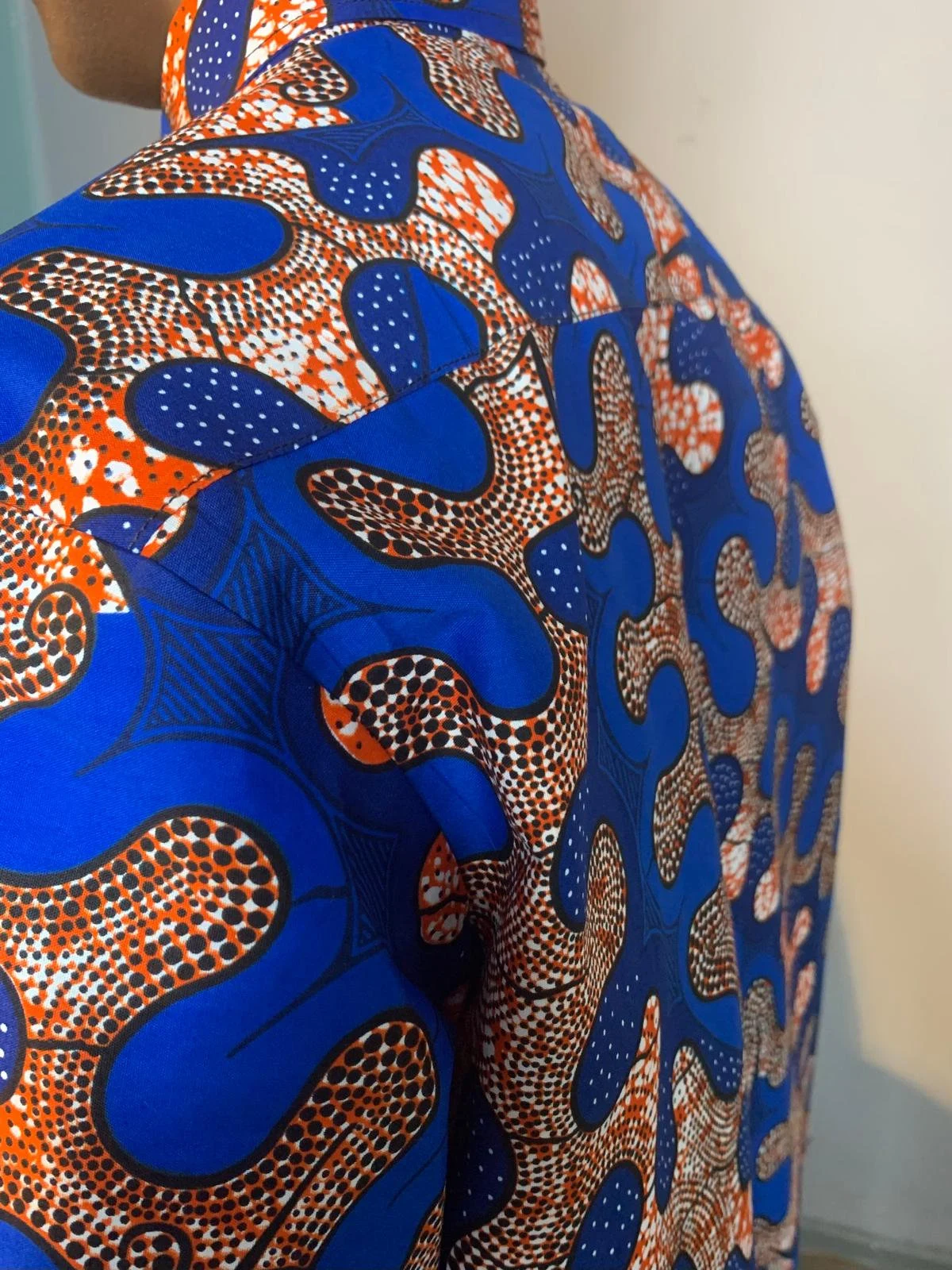 Chemises Homme Wax avec col, Ankara Bleu 100%Coton Doux.