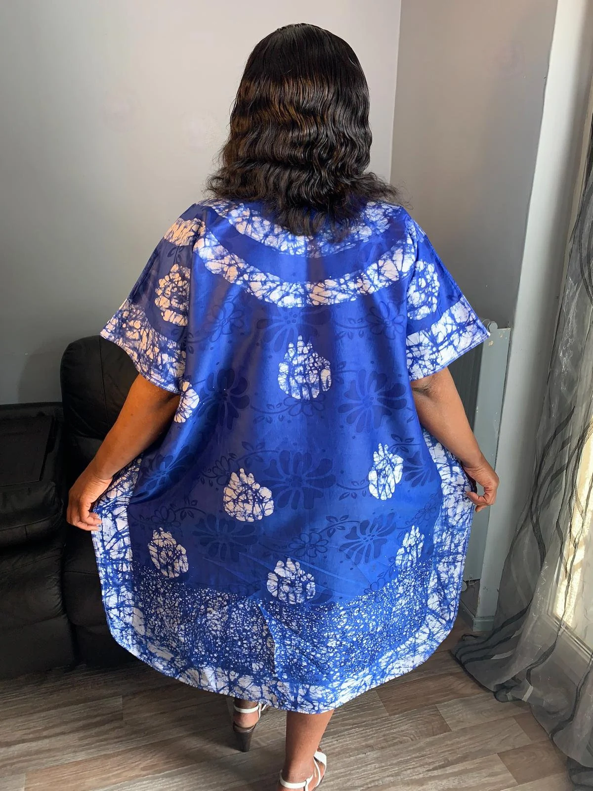 Royal Blue Bohemian Style Bazin Batik Dress. Unique and Exclusive Dress. Patterned dress, motif design: case, tata samba, art.
