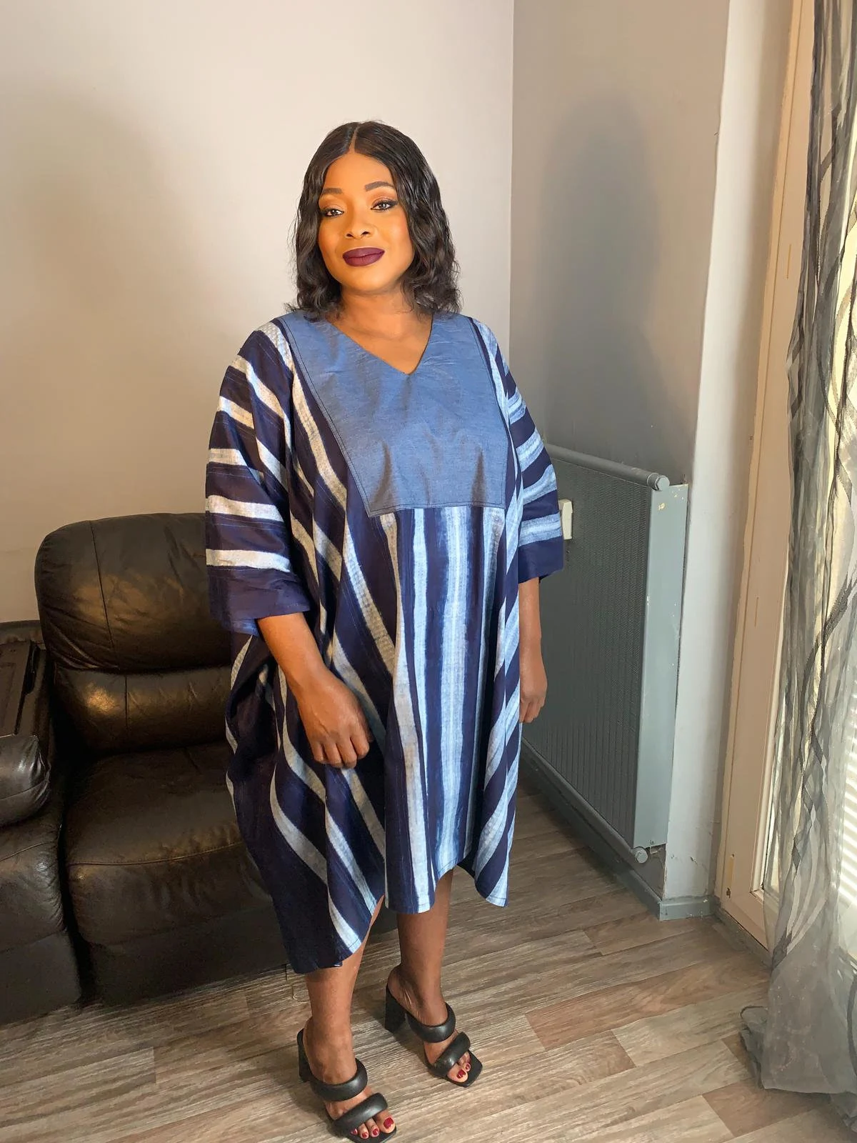 Robe femme indigo, Adire , Tye and Dye, kampala, batik 100%Coton