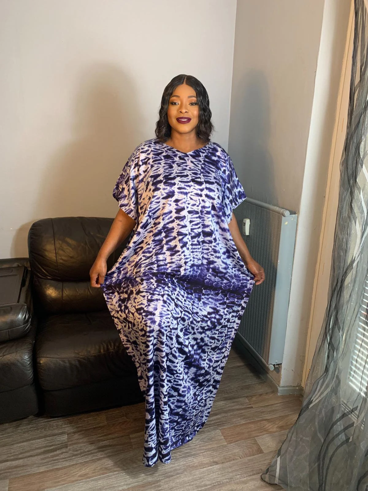 Robe Longue Soie Indigo Caftan Blanc 100% Soie Slik