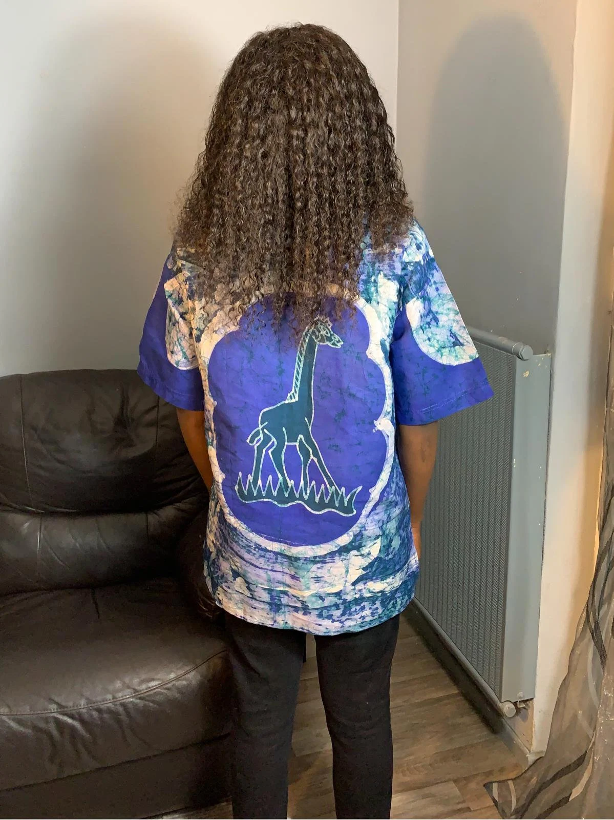 Chemise Mixte Batik Motif Animaux Safari en Coton - Design Girafe Bleu Vert