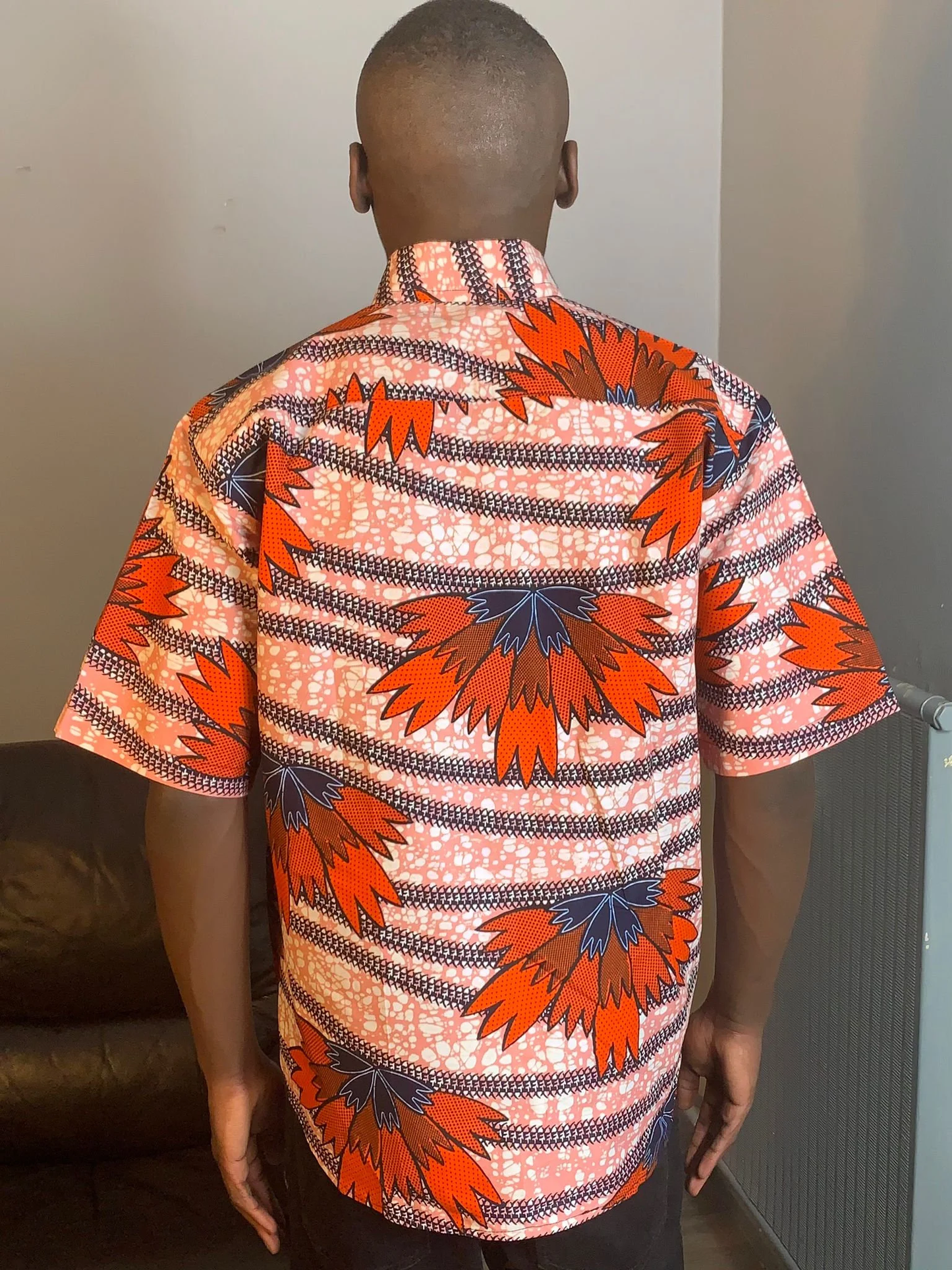 Chemises Homme Wax avec col, Ankara 100%Coton Doux Motif: Feuilles d'automne Multicolore