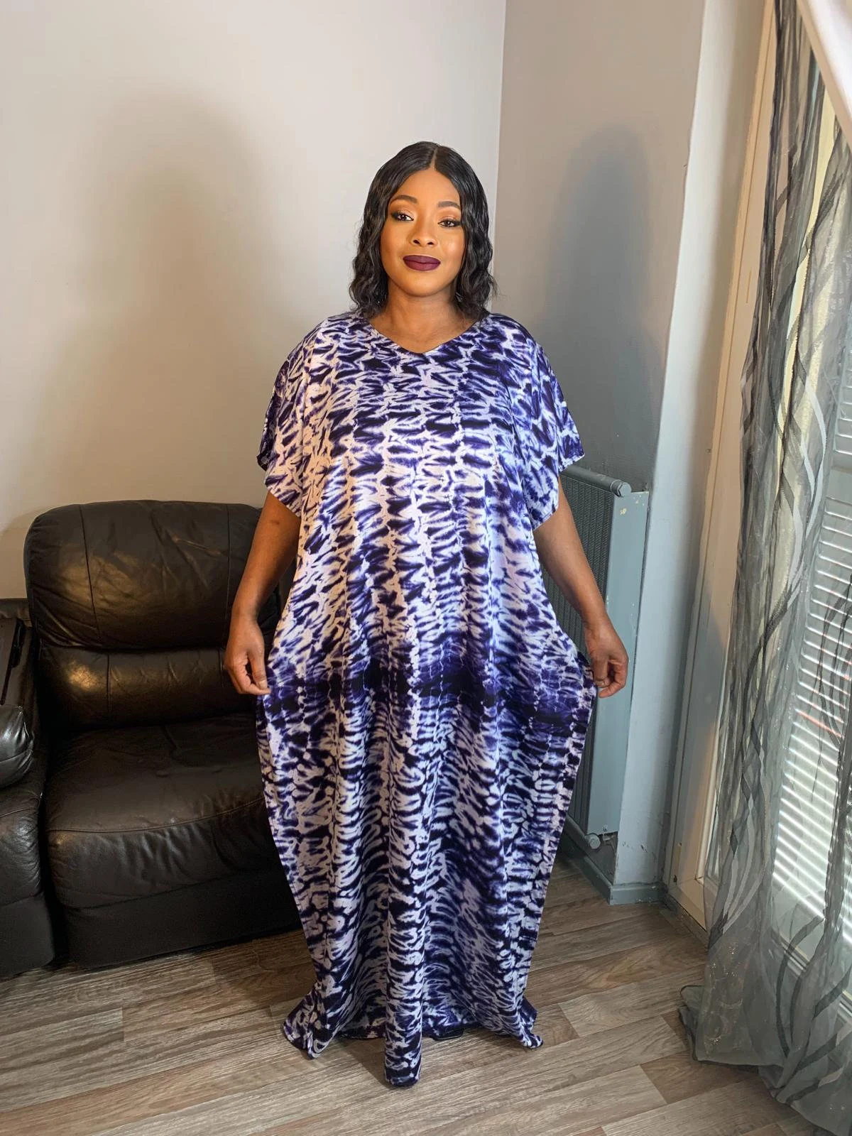 Robe Longue Soie Indigo Caftan Blanc 100% Soie Slik