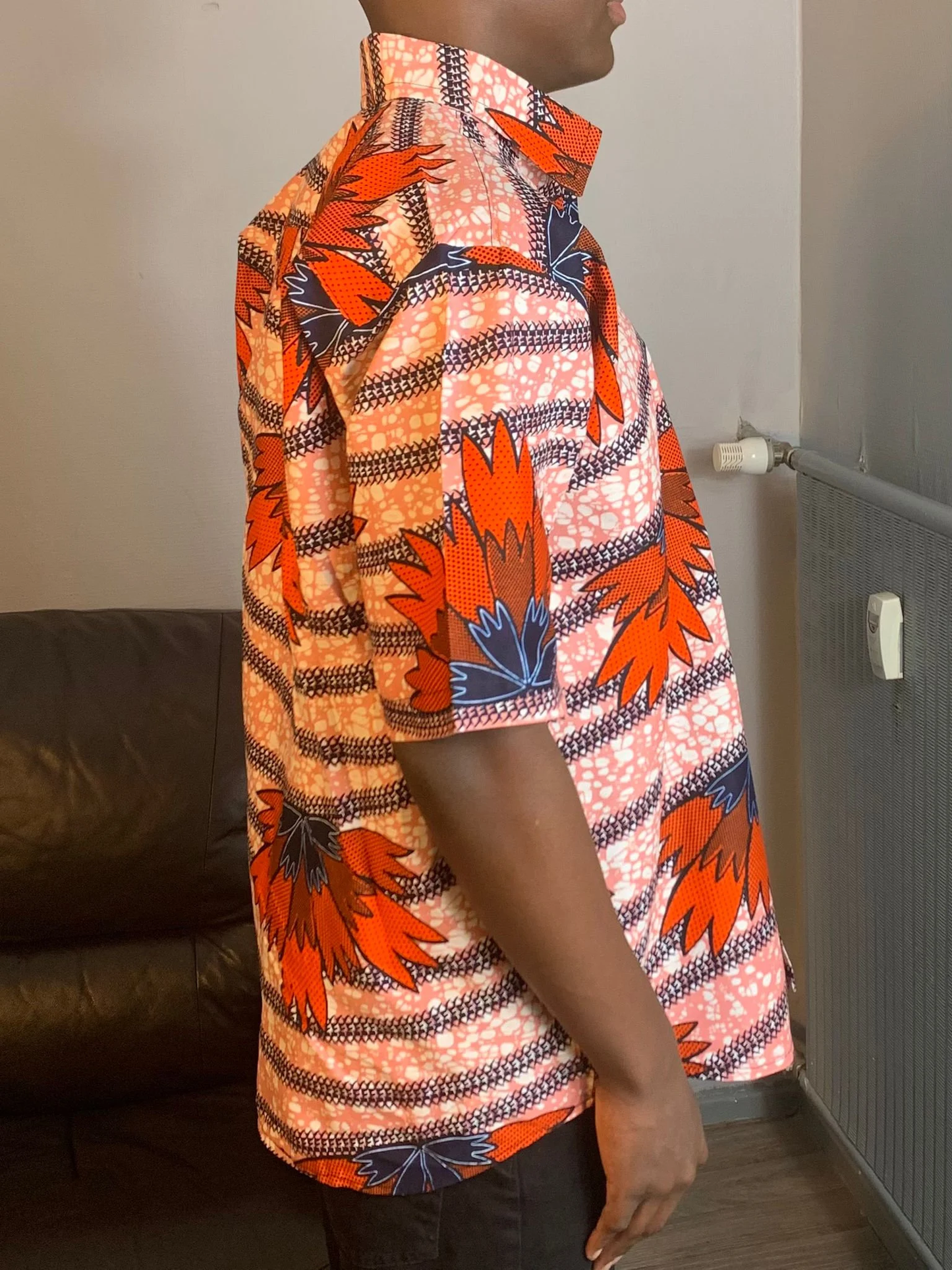 Chemises Homme Wax avec col, Ankara 100%Coton Doux Motif: Feuilles d'automne Multicolore