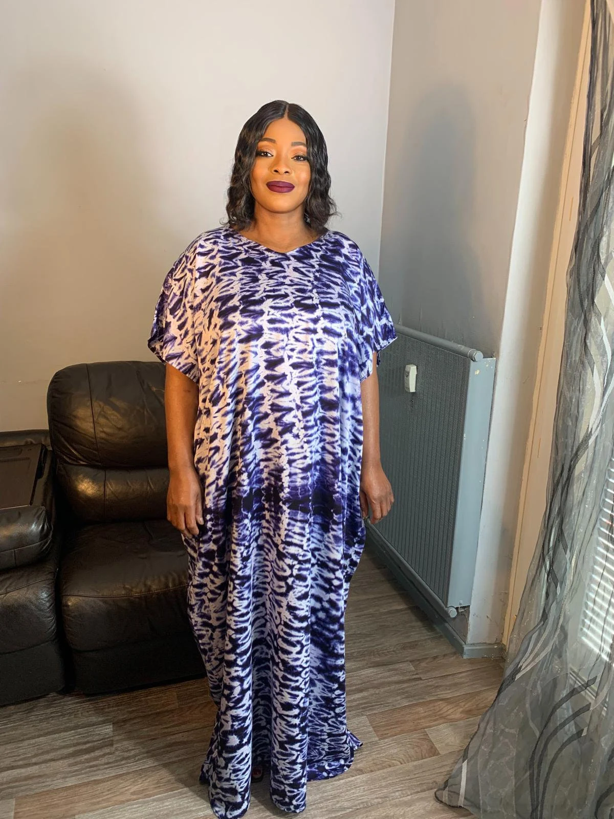 Robe Longue Soie Indigo Caftan Blanc 100% Soie Slik