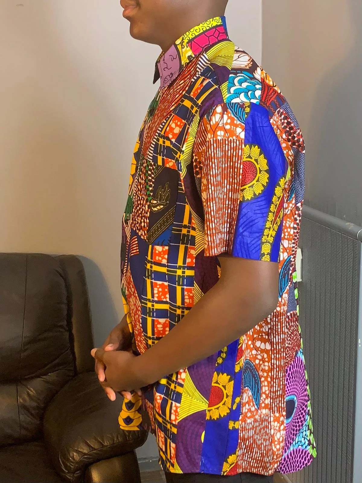 Chemise Homme Wax. Patchwork Avec Col Ankara Colorée 100%Coton Doux Multicolore