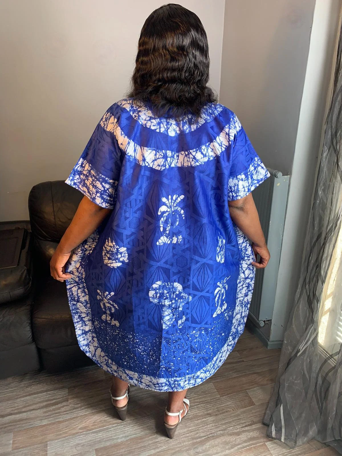 Royal Blue Bohemian Style Bazin Batik Dress. Unique and Exclusive Dress. Patterned dress, motif design: case, tata samba, Africa, art.