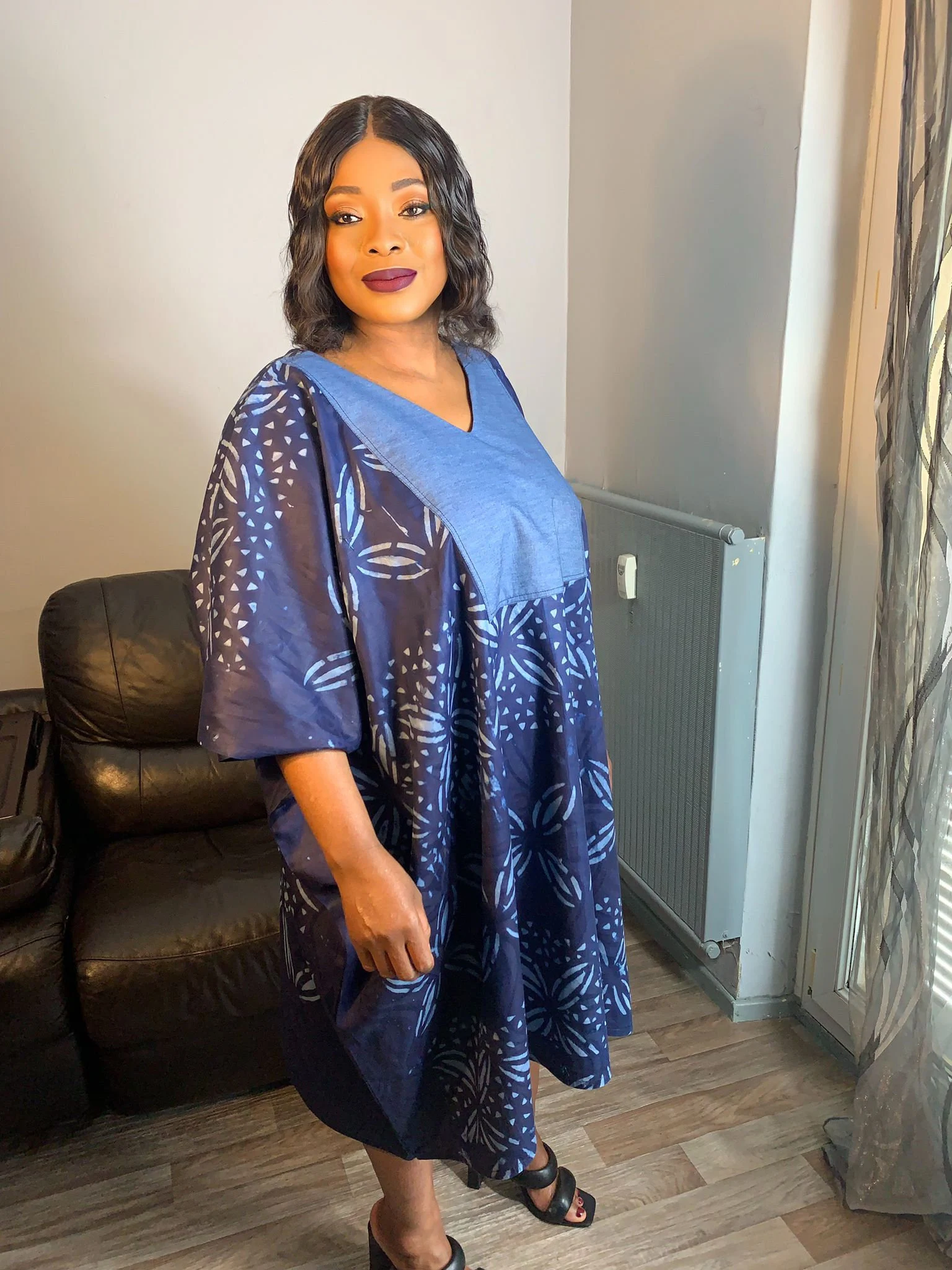 Robe femme, indigo , batik , kampala, Adire Tye and Dye.