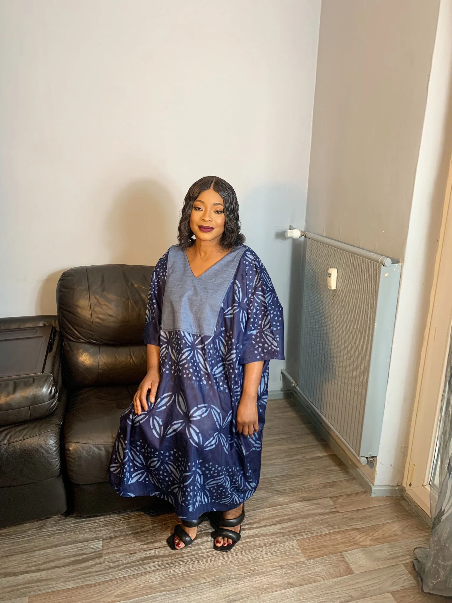 Robe femme, indigo , batik , kampala, Adire Tye and Dye.