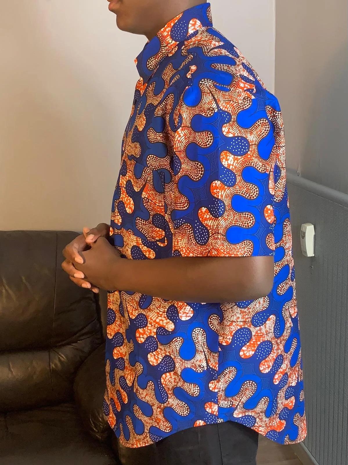 Chemises Homme Wax avec col, Ankara Bleu 100%Coton Doux.