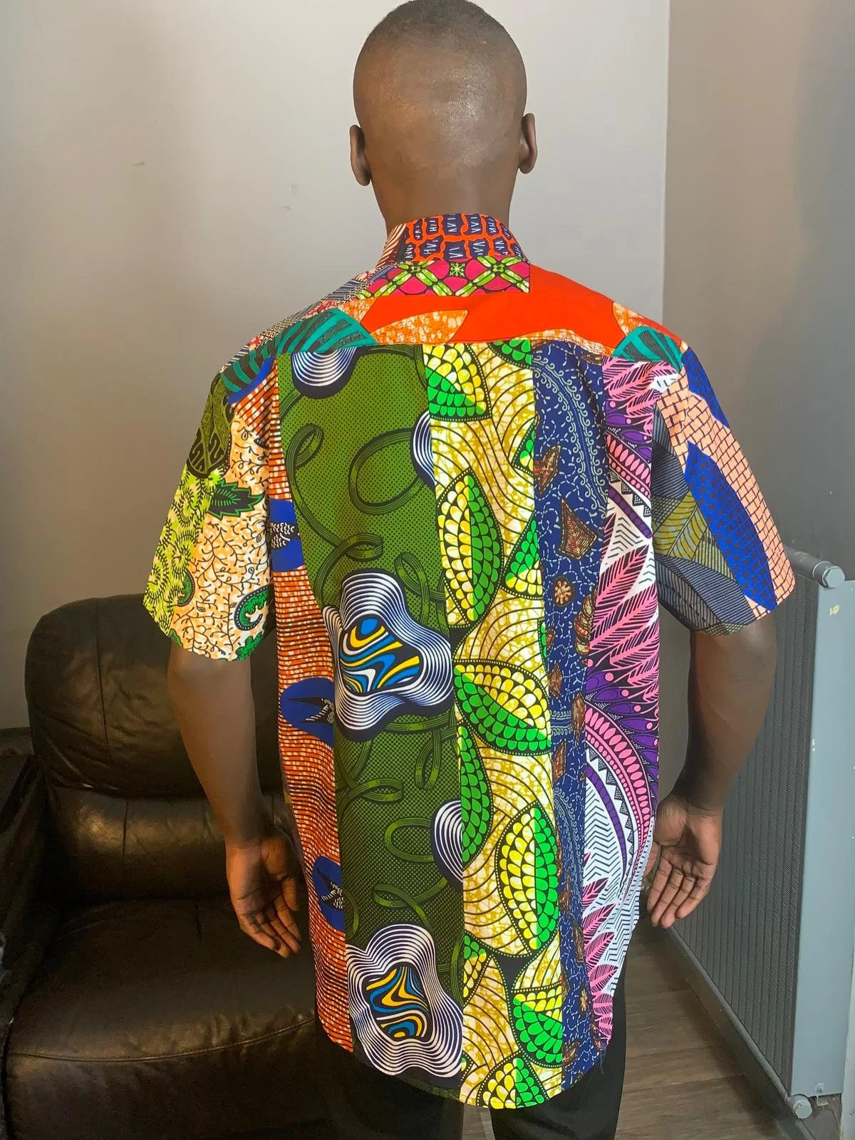 Chemise Homme Wax Patchwork Avec Col Ankara Colorée 100%Coton Doux Multicolore.