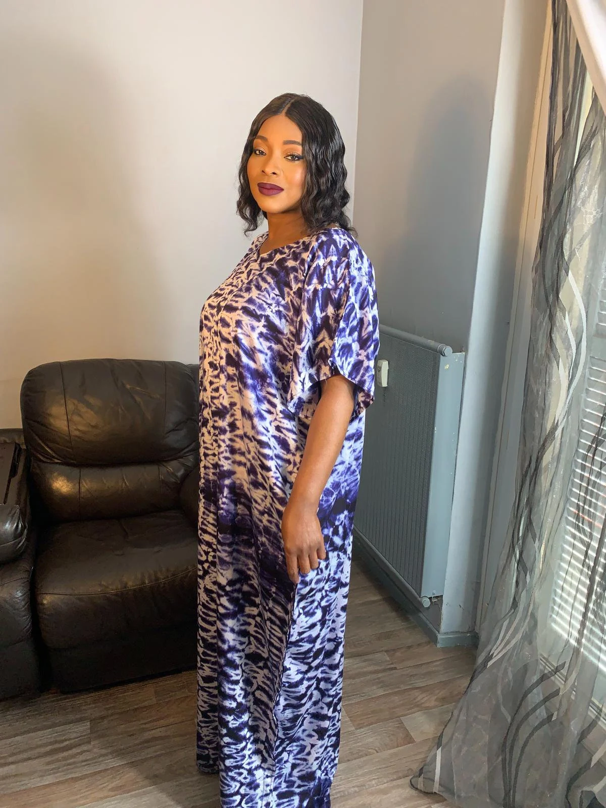 Robe Longue Soie Indigo Caftan Blanc 100% Soie Slik