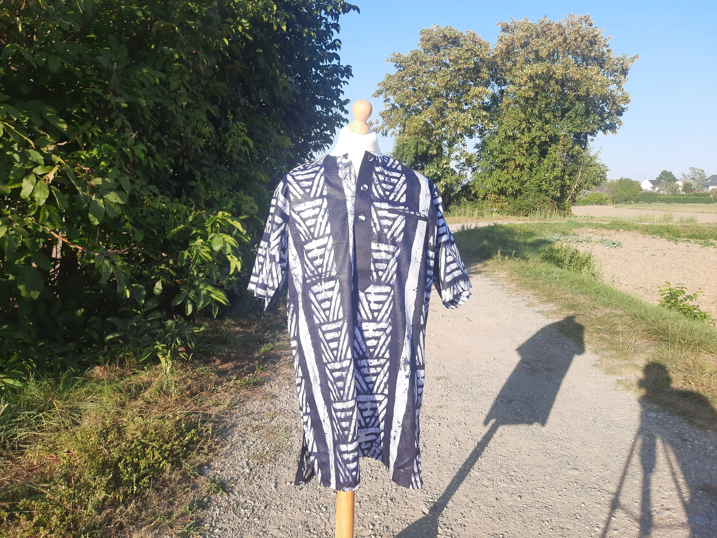 Men's Vintage Blue Mao Collar Shirt