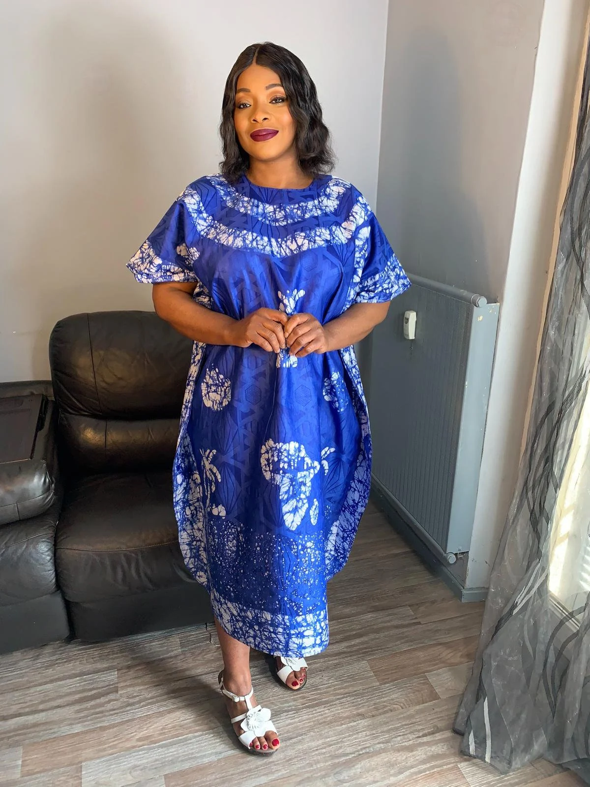 Royal Blue Bohemian Style Bazin Batik Dress. Unique and Exclusive Dress. Patterned dress, motif design: case, tata samba, Africa, art.