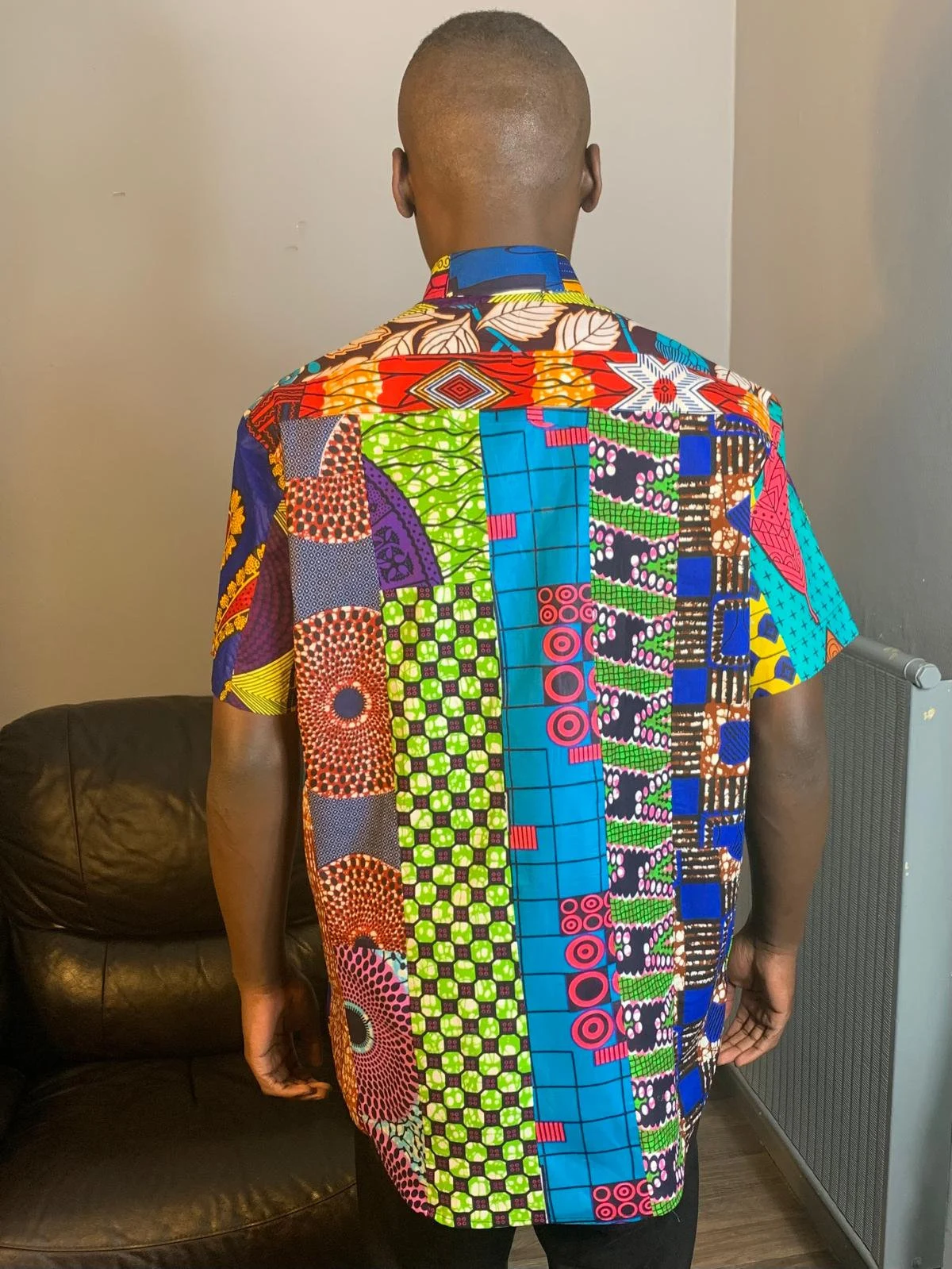 Chemise Homme Wax. Patchwork Avec Col Ankara Colorée 100%Coton Doux Multicolore