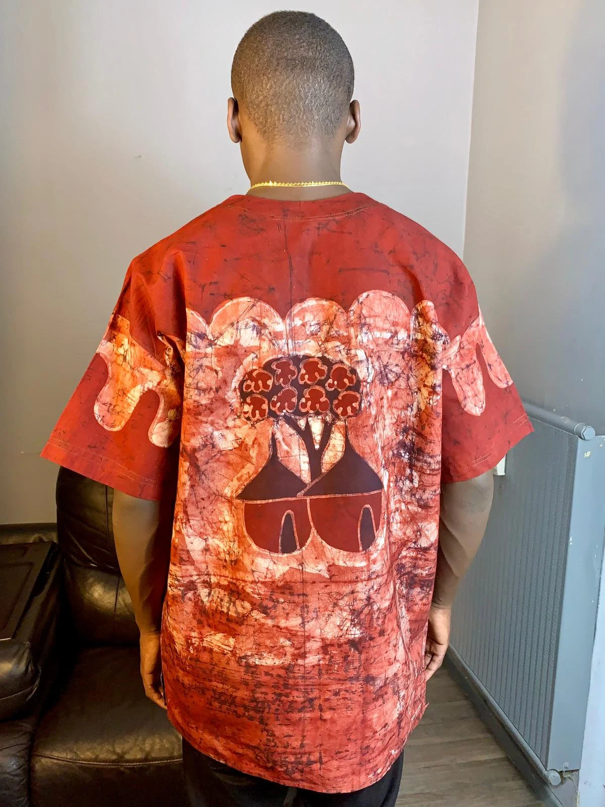 Mixed Batik Safari Animal Pattern Cotton Shirt - Burgundy Red