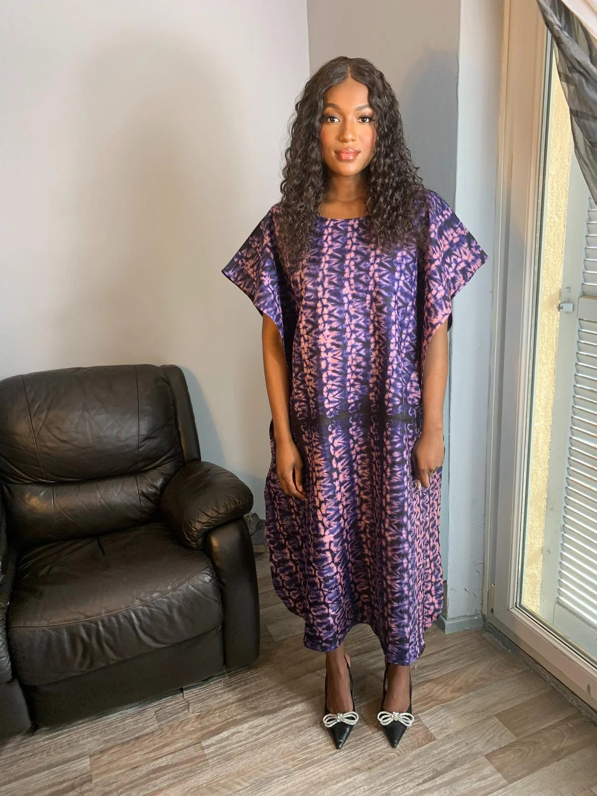 Bazin Long Dress pink blue