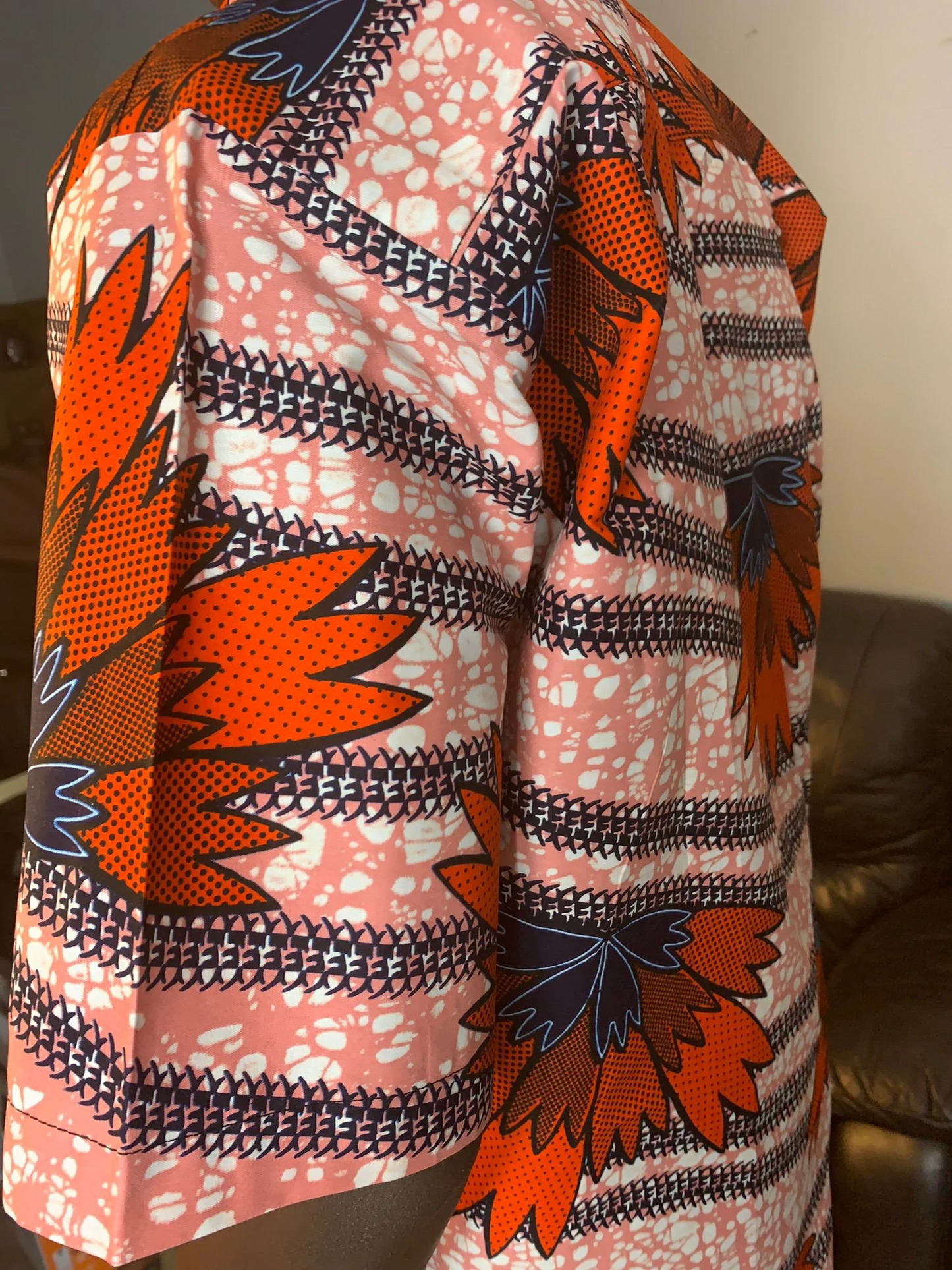 Chemises Homme Wax avec col, Ankara 100%Coton Doux Motif: Feuilles d'automne Multicolore