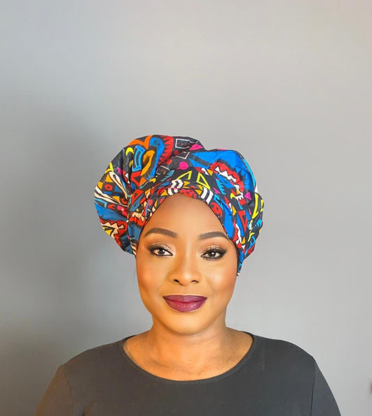 Bonnet Satin en turban Noir Multicolore