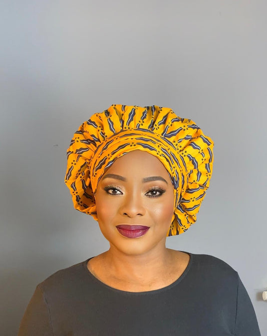 Bonnet Satin en turban Jaune Noire