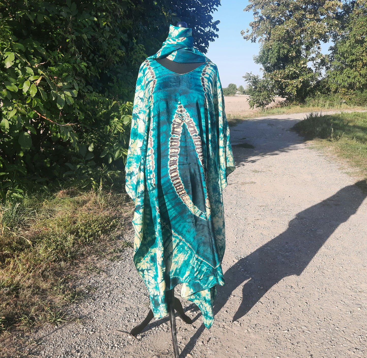 Boubou en Soie Adiré Caftan Vert - Robe Longue Soie Tie and Dye Adire Silk Batik