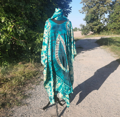 Boubou en Soie Adiré Caftan Vert - Robe Longue Soie Tie and Dye Adire Silk Batik