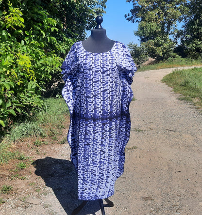 Navy Blue and White Bazin Dress