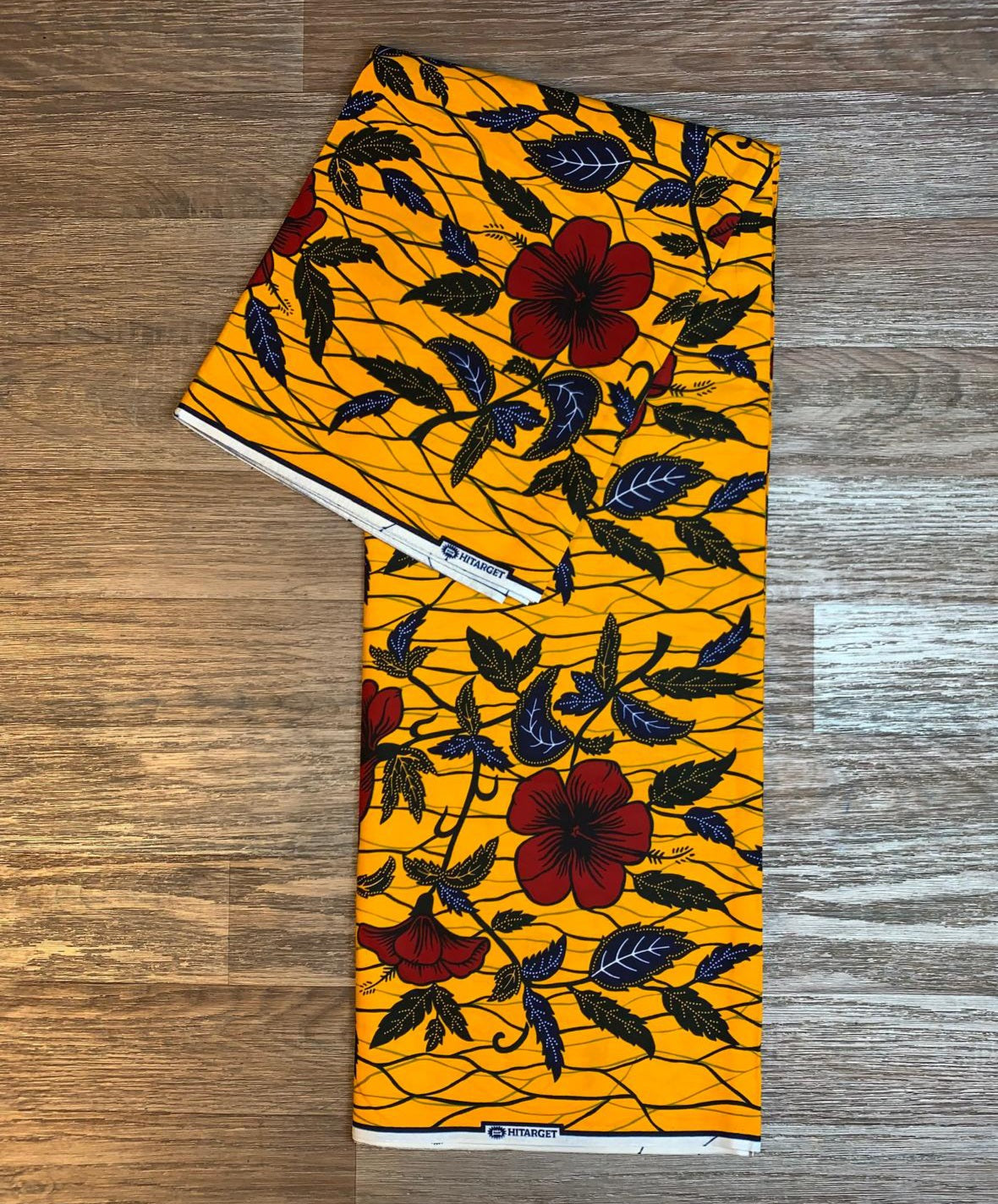 Tissus Wax Africain 100% Coton Ankara 6 yards Wax Hitarget Authentique motif : Hibiscus Rouge et Jaune