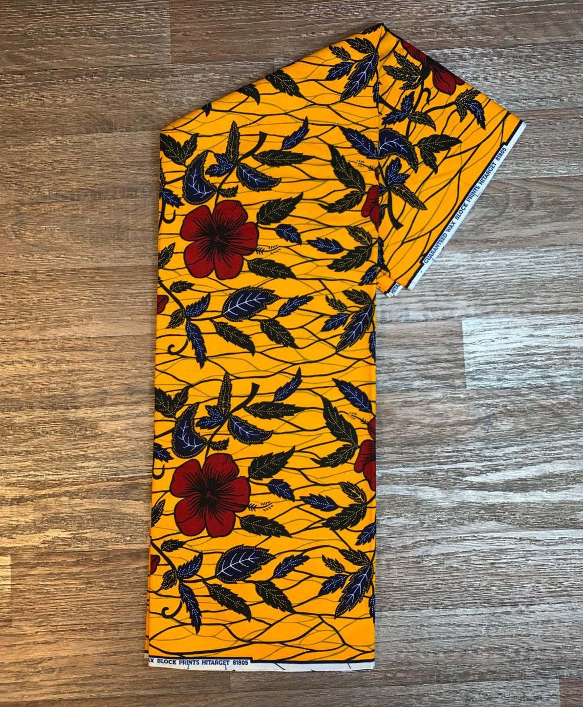 Tissus Wax Africain 100% Coton Ankara 6 yards Wax Hitarget Authentique motif : Hibiscus Rouge et Jaune