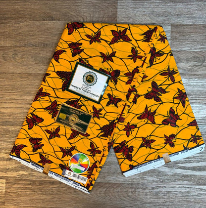 Tissus Wax Africain 100% Coton Ankara Design 6 yards Wax Hitarget Authentique motif : Papillon rouge.