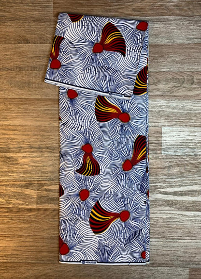 Tissus Wax Africain 100% Coton Ankara Design 6 yards Wax Hitarget Authentique motif : Balai Blanc et Rouge