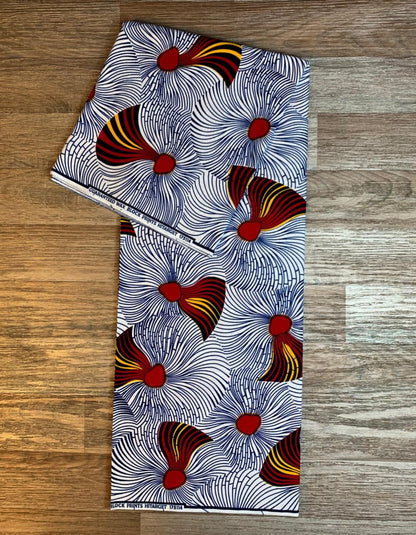 Tissus Wax Africain 100% Coton Ankara Design 6 yards Wax Hitarget Authentique motif : Balai Blanc et Rouge