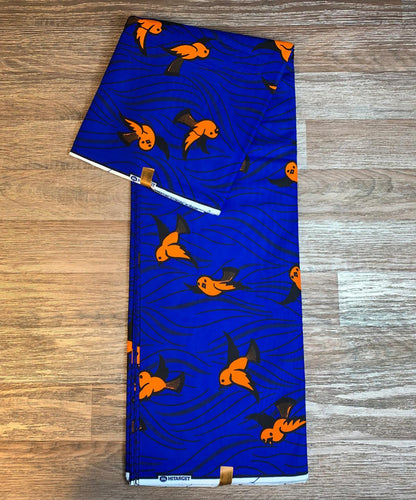 Tissus Wax Africain 100% Coton Ankara Design 12 et  6 yards Wax Hitarget Authentique motif : Oisillon Orange  Bleu