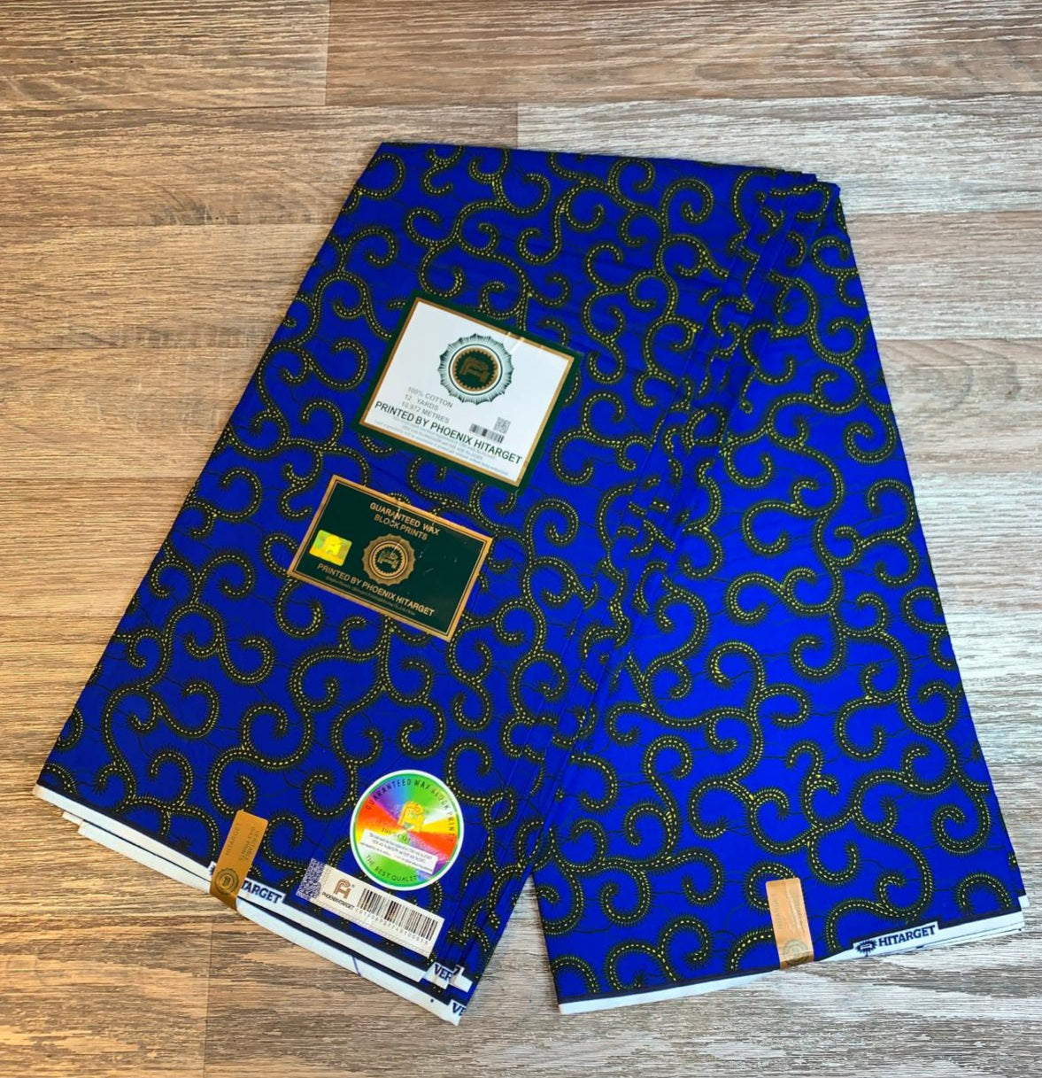 Tissus Wax Africain 100% Coton Ankara, 6 yard Wax Hitarget Authentique Motif : Macaroni Bleu